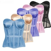 Corsé de Malla Firme para Mujer Bustier Sexy con Copas Overbust Corpiño Transparente de Encaje con Varillas Moldeador de Cintura para Boda Crop Top Adelgazante