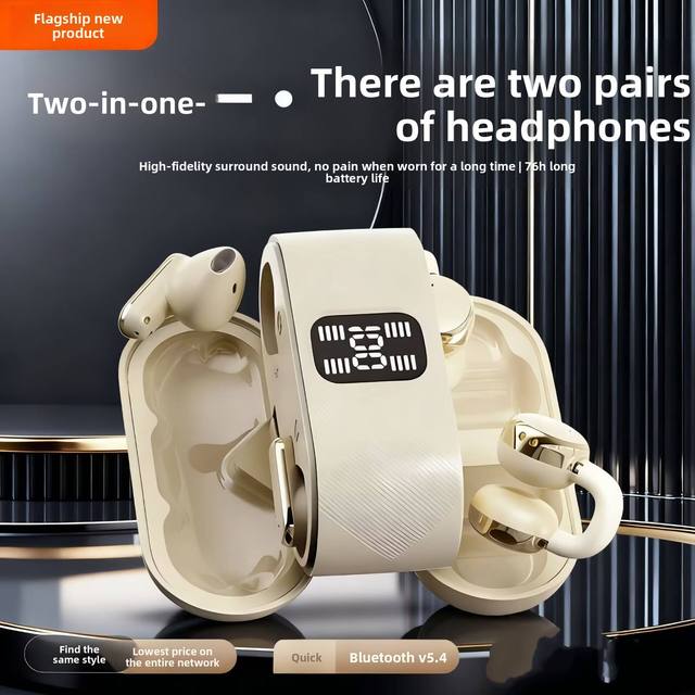 Q16  5.4 ANC TWS Earbuds 2-in-1 Ear Clip & In-Ear Wireless Earbuds IPX4 Waterproof LED Digital Display HD Treble Sound