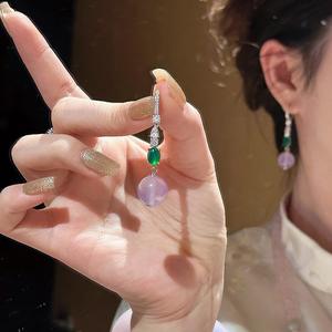 ต่างหูหยกสีม่วงธรรมชาติประดับเงินแท้ S925 สไตล์ฮั่นฟู ขนาดเล็ก ดีไซน์ใหม่ สไตล์จีน ต่างหูห้อยประณีต - Product Image 4