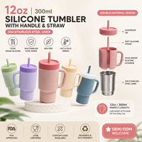 Nouvelle tasse d'apprentissage pour enfants en silicone de qualité alimentaire et acier inoxydable 304, 300 ml, avec paille, écologique, non toxique, design classique, compatible lave-vaisselle