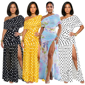 2026 new European and American fashion women's sexy slit slim fit long dress with polka dot <b>perspective</b> dress - Product Image 1