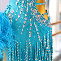 Robe de danse latine professionnelle pour enfants, costume de compétition de salsa et de samba, plumes d'autruche turquoise, performance, polyester/rayonne