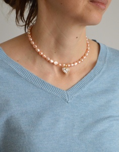 Collier en perles roses en gros, perles d'eau douce véritables, acier inoxydable plaqué or 18 carats, kit de bijoux en pierres naturelles pour femmes - Product Image 3