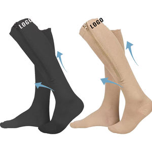 Diseño de cremallera Compresión de rodilla Marrón Personalización Etiquetas Calcetines Venas <span class=keywords><strong>varicosas</strong></span> Ulceración Hospital Paciente Calcetines - Product Image 1