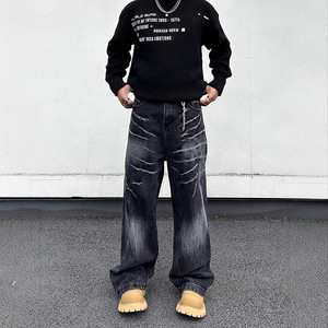 Jeans pour hommes Provoke Hem en denim coupe droite avec <span class=keywords><strong>d</strong></span>étails sur le bord Anger Bulk - Product Image 1