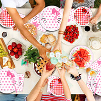 Fournitures de fête d'anniversaire sur le thème du chat rose pour enfants, y compris la vaisselle, la bannière, les décorations de gâteau, les sacs à bonbons, la célébration des enfants
