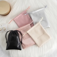 Sacs cadeaux en cuir PU avec logo personnalisé, pochettes de rangement à cordon pour bijoux, pochettes d'emballage pour bagues, boucles d'oreilles, colliers, bracelets