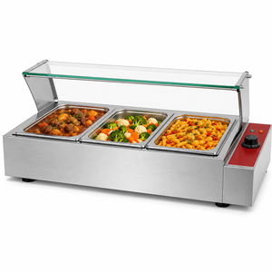 Baño María Eléctrico Comercial de 1500W, 3 Recipientes, Acero Inoxidable, Calentador de Alimentos con Protector de Cristal para Restaurantes y Estaciones Buffet - Product Image 1