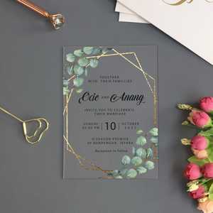Classique rustique personnalisé impression Photo numérique feuilles vertes graphique acrylique Invitations pour mariage anniversaire <span class=keywords><strong>retraite</strong></span> - Product Image 1