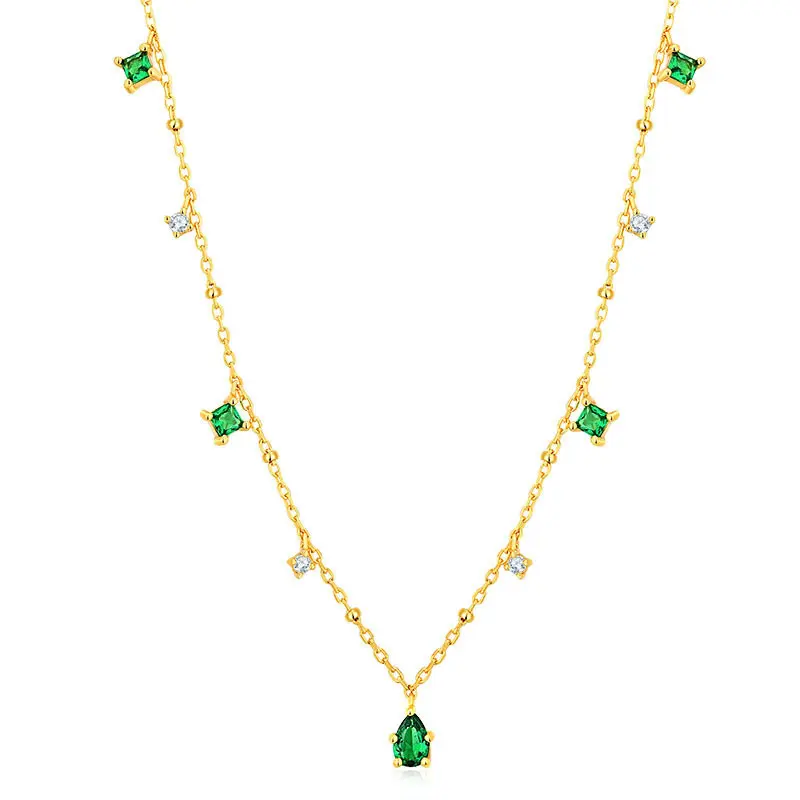 Classic Emeralds Zircon Gold Plated Tassel Clavicle Chain 925 Sterling Silver Exquisite Necklaces