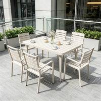 Ensemble de table et chaises de salle à manger d'extérieur en aluminium extensible moderne avec chaises empilables, résistant aux intempéries et antirouille, pour jardin et villa