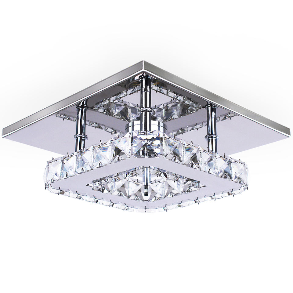 Modern Mini LED Crystal Chandelier Small Round Steel Base Ceiling Lamp ...