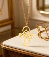Collier en or 18 carats plaqué PVD avec pendentif Ankh, croix, œil d'Horus creux et pyramide, amulette de protection égyptienne ancienne