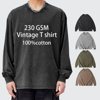 230g Drop Shoulder Oversized Langarm T-shirt van 100% katoen, custom unisex, gewassen retro hals, hiphop stijl, heren kleding