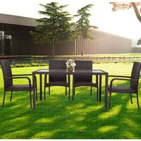 Ensemble de tables et chaises de salle à manger d'extérieur en PU personnalisé avec plateau en verre, mobilier de jardin moderne pour restaurant, café, hôtel, terrasse