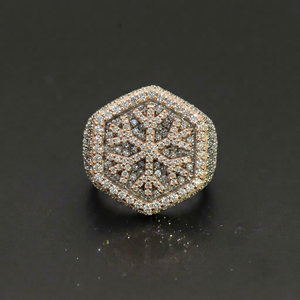 Anillo de Diamantes de Lujo en Plata 925 con Oro Rosa, Diseño Hexagonal de Copo de Nieve, Corte Brillante Redondo, Diamantes Cultivados en Laboratorio, Unisex, para Uso Diario - Product Image 1