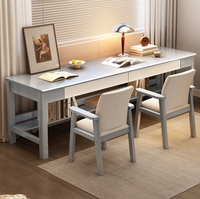 Bureau d'étude double en bois massif avec étagère et tiroirs, table d'ordinateur longue pour bureau à domicile – Vente en gros