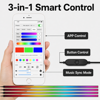 Kit de Luces Ambientales para Auto Trontech Dual Zone 6 en 1, Luces LED RGB CHASER para Interiores, Control por Aplicación, Sincronización con Música, Universal, 12V 8W