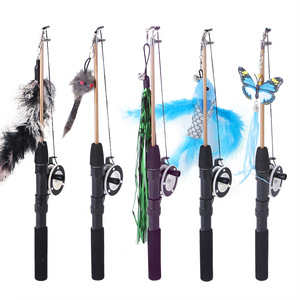 Retractable Cat Teaser Wand Toy, Cat Toys for Indoor Outdoor Cats Interactive Fishing <b>Rod</b> With 5 Pcs Refills Feather Toy - Product Image 1
