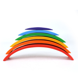 Grand Grimm Arc-en-jouets éducatifs en bois pour enfants, pont Arc-en-ciel en bois massif, bloc de construction, ensemble de jouets Montessori naturels - Product Image 4