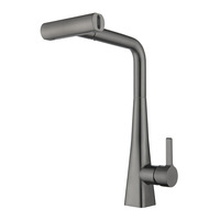 Robinet de cuisine moderne minimaliste en céramique, multifonctionnel, gris anthracite, avec douchette extractible anti-éclaboussures et fonction cascade