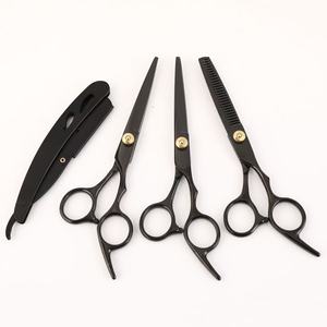Chuyên Nghiệp OEM Chất Lượng Cao Thép Không Gỉ Thẳng Dao Cạo Cạo Râu Kit Màu Đen 6 Inch Tóc Cắt Cắt Kéo Bộ - Product Image 2