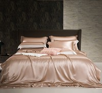 Parure de lit en soie de mûrier 100% pure, qualité supérieure, avec housse de couette et taies d'oreiller en soie, broderie, grade 6A, taille King Queen