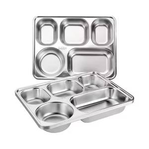 Bandeja Rectangular Desechable de Acero Inoxidable Pulido de 5 Secciones para Adultos, Comedores Exigentes, Regreso a Clases y Fiestas - Product Image 1
