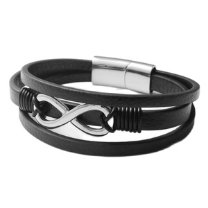 yunnique Titanium Steel Number 8 Leather <b>Bracelet</b> Black Magnetic Clasp Fashion Jewelry - Product Image 1