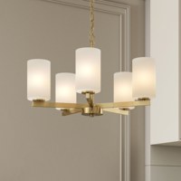 Lustre 5 lumières or brossé style Mid-Century, abat-jour en verre dépoli, certifié ETL, LED ovale/carré, contemporain, pour salle de bain et salon