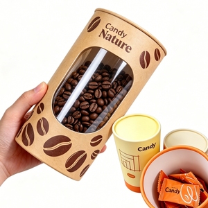 Tube cylindrique en papier kraft biodégradable de qualité alimentaire avec fenêtre transparente en PVC pour l'emballage de grains de café et de thé bio - Product Image 5