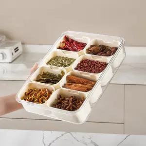 Multifunction Food Serving Tray with Lids and Handle Fruit Veggie Container with 8 Small Dividers Plastic Storage Bins