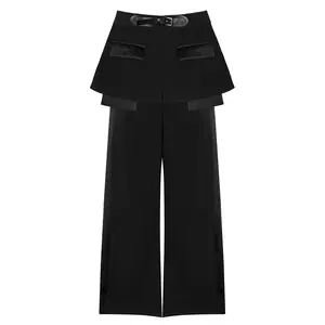 Boutique Wholesale 2022 Spring and Summer Leather Belt Short Skirt Waist Seal Trousers Wide Leg Pants Women's Pants