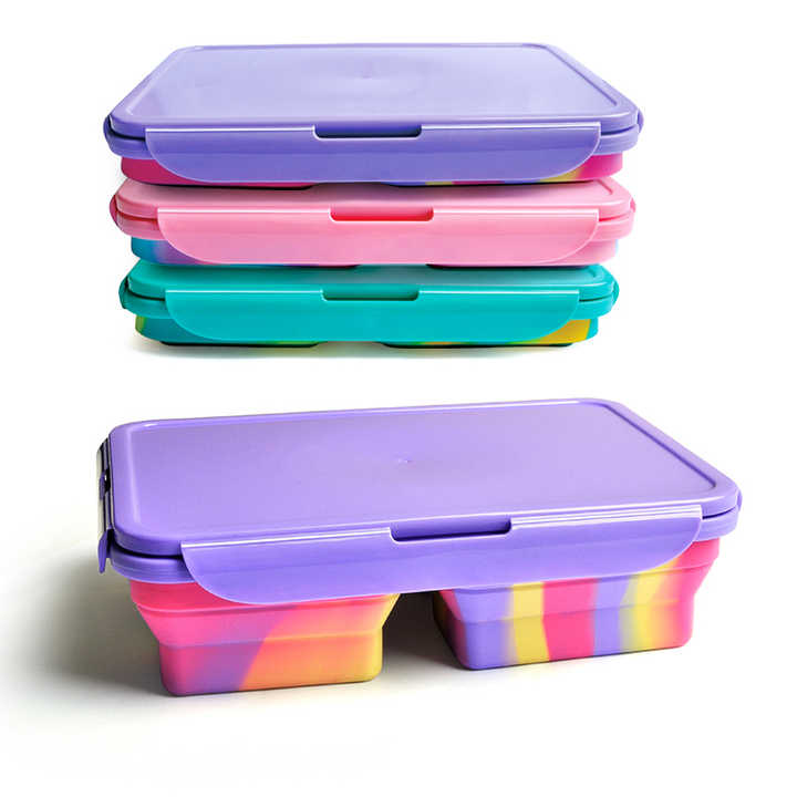 Portable leak proof eco friendly silicone collapsible children school bento lunch box for girls boys student and adult