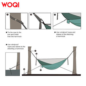 Hamaca doble para exteriores Woqi de 290 cm, de nailon, con mosquitera, ligera, para acampar, con mosquetón y estacas. - Product Image 5