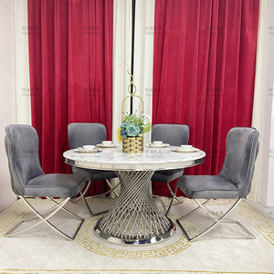 Hiện Đại Sang Trọng Ý Bán Buôn Chất Lượng Cao Nhà Máy Trực Tiếp Phòng Ăn Bạc Marble Top Vòng 6 <span class=keywords><strong>8</strong></span> Chỗ Ngồi Bàn Ăn Bộ - Product Image 5
