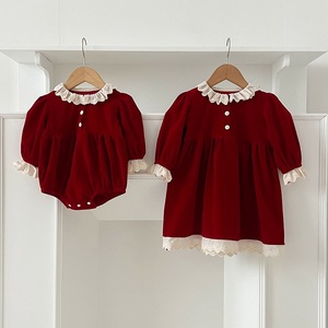 Vestido Rojo con Cuello de Encaje para Niña, Abrigo de Bebé, Ropa de Hermanas, Otoño - Product Image 4