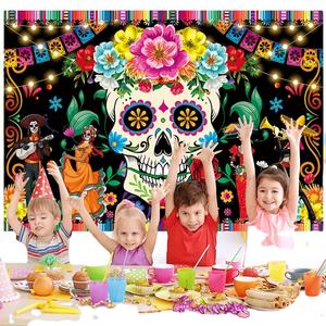Écran d'arrière-plan <span class=keywords><strong>de</strong></span> bannière <span class=keywords><strong>de</strong></span> décoration du jour des morts du Mexique, décoration <span class=keywords><strong>de</strong></span> Dia <span class=keywords><strong>de</strong></span> Los Muertos, nappe <span class=keywords><strong>de</strong></span> drapeau du jour des morts - Product Image 1