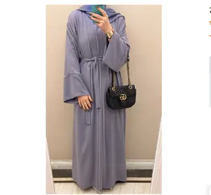 Lisano Supply Gaun Muslim Lengan Panjang Wanita, Dua Buah Set Abaya Warna Polos, Kaftan Kasual Abaya Dubai