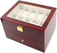 Kotak Jam Tangan Kayu Modern PJ 20-Bit dengan Laci, Lapisan Piano Lacquer, Kotak Koleksi Perhiasan Bermotif Pemandangan/Hewan untuk Pria Wanita