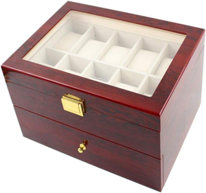 Boîte à montres moderne en bois 20 compartiments PJ, tiroir laqué piano, boîte de rangement pour bijoux avec motifs paysages/animaux pour hommes et femmes - Product Image 3