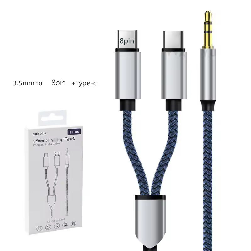 สีน้ำเงิน: MH-240 3.5 มม. ถึง 8 พิน + Type-C