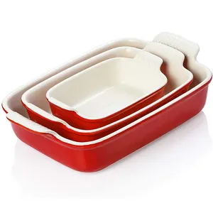 Nonstick Custom Rectangular Lasagna Pans Kitchen Red Porcelain Ceramic Baking Tray Bakeware Baking Dishes Pans Set For Oven