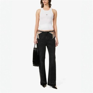 Jeans a gamba larga in denim di cotone traforato con strass a stella, stile western chic e sexy, con orlo grezzo, <span class=keywords><strong>pantaloni</strong></span> dritti, Collezione Estiva 2026, <span class=keywords><strong>per</strong></span> il commercio all'ingrosso - Product Image 5