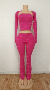 Set 2 pezzi di abbigliamento estivo da <span class=keywords><strong>donna</strong></span> Top in <span class=keywords><strong>cotone</strong></span> Y2K personalizzato e ripiegate sopra pantaloni da Yoga in due pezzi Set da salotto abbigliamento <span class=keywords><strong>donna</strong></span> - Product Image 5