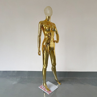 Mannequin Femme Grande Taille Courbe en Chrome Argenté avec Poitrine Généreuse et Tête Métallique Creuse, Finition Dorée Miroir, Vente en Gros