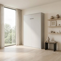 Lit Murphy blanc avec armoire, lit mural pliable, gain de place, plié pour chambre à coucher, hôtel, appartement