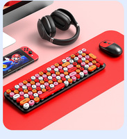 Set Keyboard dan Mouse Nirkabel 2.4Ghz Tombol Bulat Retro Nirkabel Tipis dan Ringan Senyap Multimedia Keyboard dan Mouse Kantor