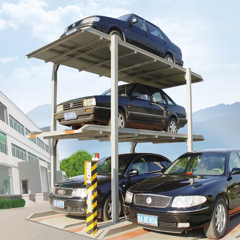 Apilador de estacionamiento de vehículos todoterreno de tres pisos de cuatro pilares, elevador de estacionamiento, sistema de elevador de almacenamiento de automóviles vertical, estacionamiento vertical