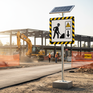Señal de Entrada para Obras de Construcción de 60x60cm con Energía Solar para Advertencia de Tráfico - Product Image 3